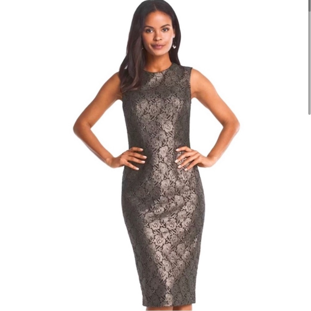White House Black Market Womens Floral Lace Sheath Dress Silver Black Size 2 NWT
